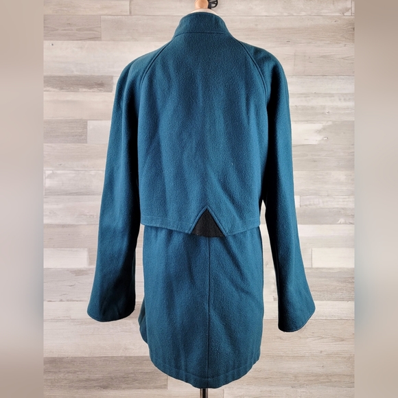 Vintage Spencer Douglas Dark Teal, Black Trim Wool Mid Length Winter Coat Large - Picture 11 of 16